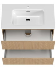 Waschtisch-Set mit weißem Waschbecken und Holzschubladen, Ansicht von oben