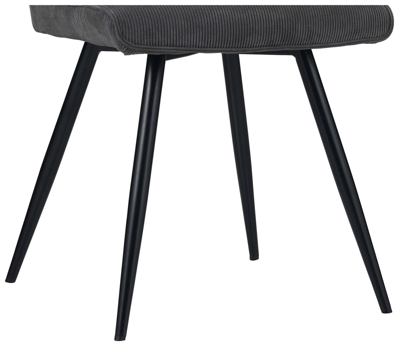 Moderner Hocker mit schwarzem Metallgestell und gepolsterter Sitzfläche in Seitenansicht