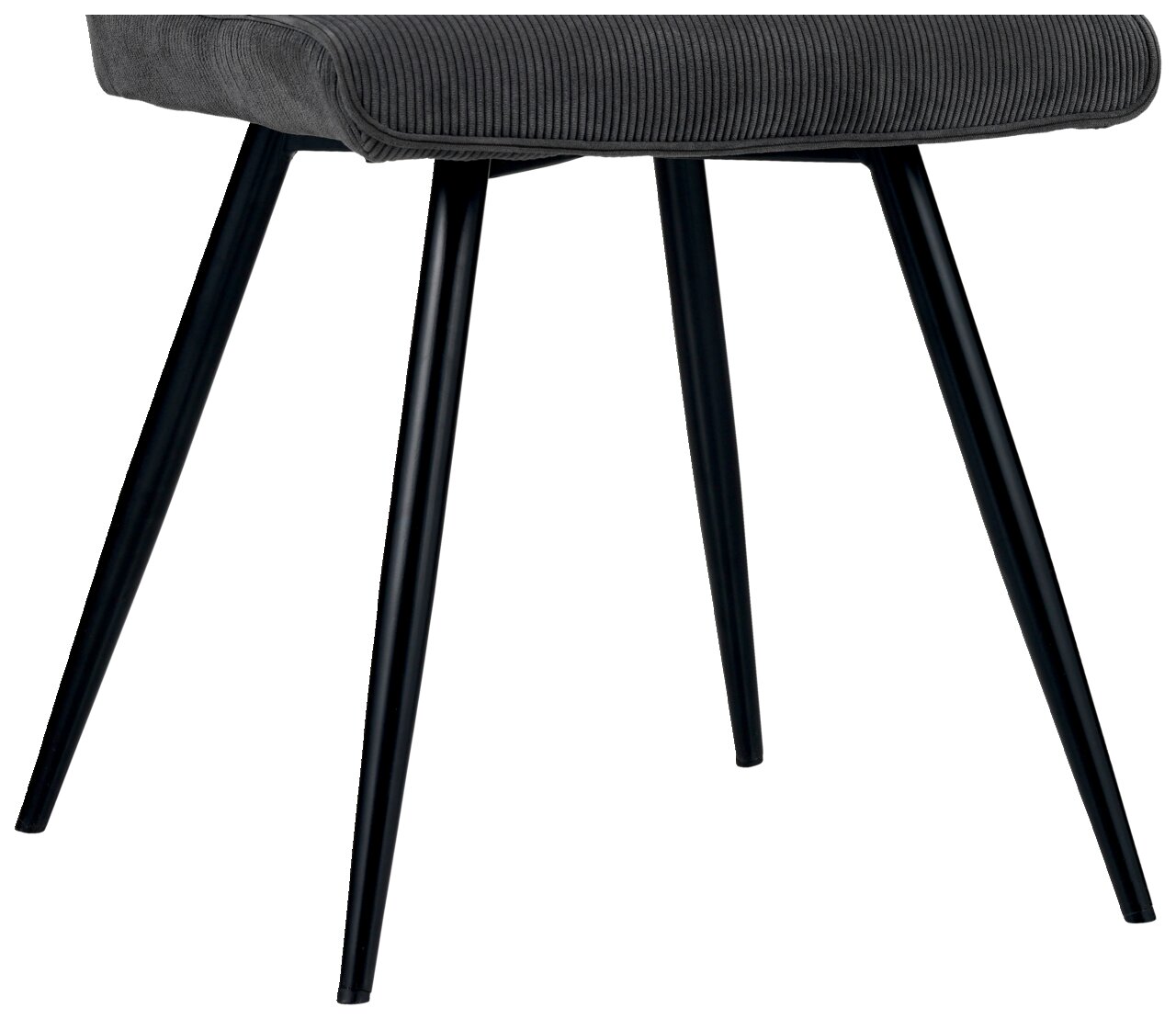 Moderner Hocker mit schwarzem Metallgestell und gepolsterter Sitzfläche in Seitenansicht