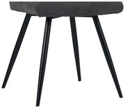 Moderner Hocker mit schwarzem Metallgestell und gepolsterter Sitzfläche in Seitenansicht