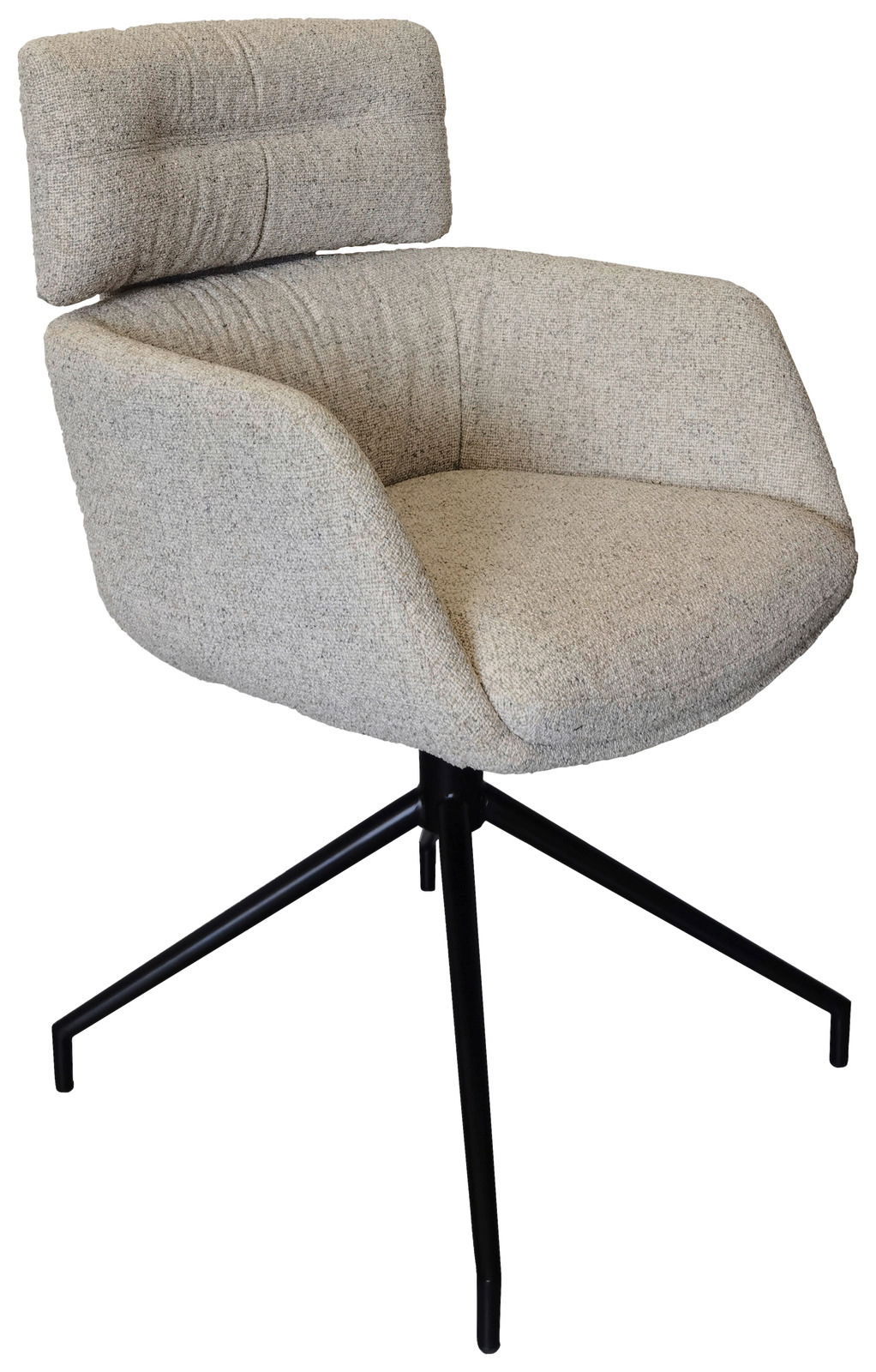 Dieter Knoll Armlehnstuhl PABLO Moderner Armlehnstuhl mit hellgrauem Stoffbezug und schwarzem Metallgestell, seitliche Perspektive