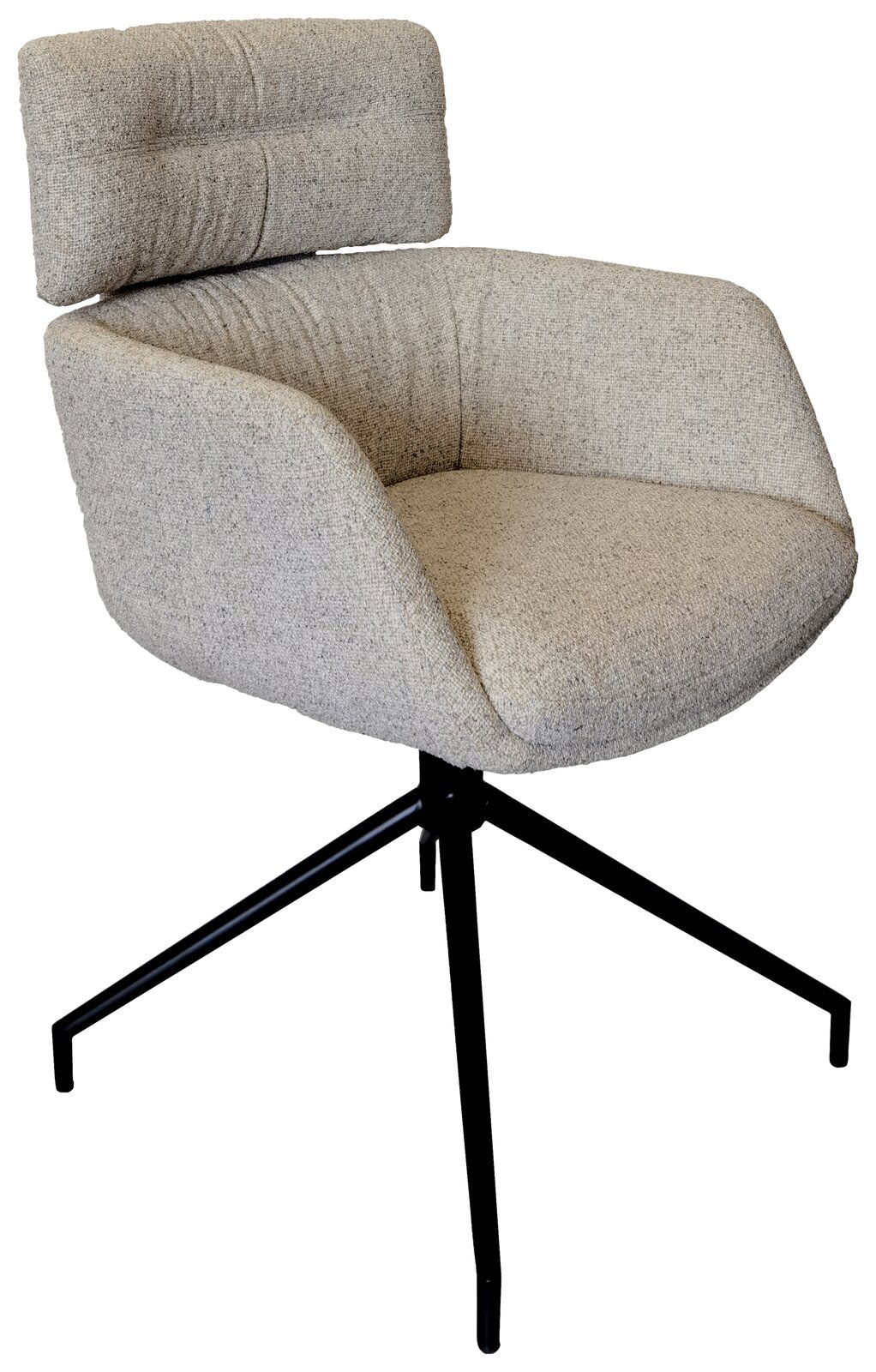 Dieter Knoll Armlehnstuhl PABLO Moderner Armlehnstuhl mit hellgrauem Stoffbezug und schwarzem Metallgestell, seitliche Perspektive