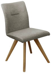 Moderner grauer Stuhl mit Holzbeinen, seitliche Perspektive