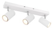 Moderner weißer Deckenstrahler mit drei verstellbaren Leuchten, seitliche Perspektive