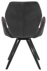 Rückansicht eines modernen Armlehnenstuhls mit schwarzem Bezug und Metallbeinen