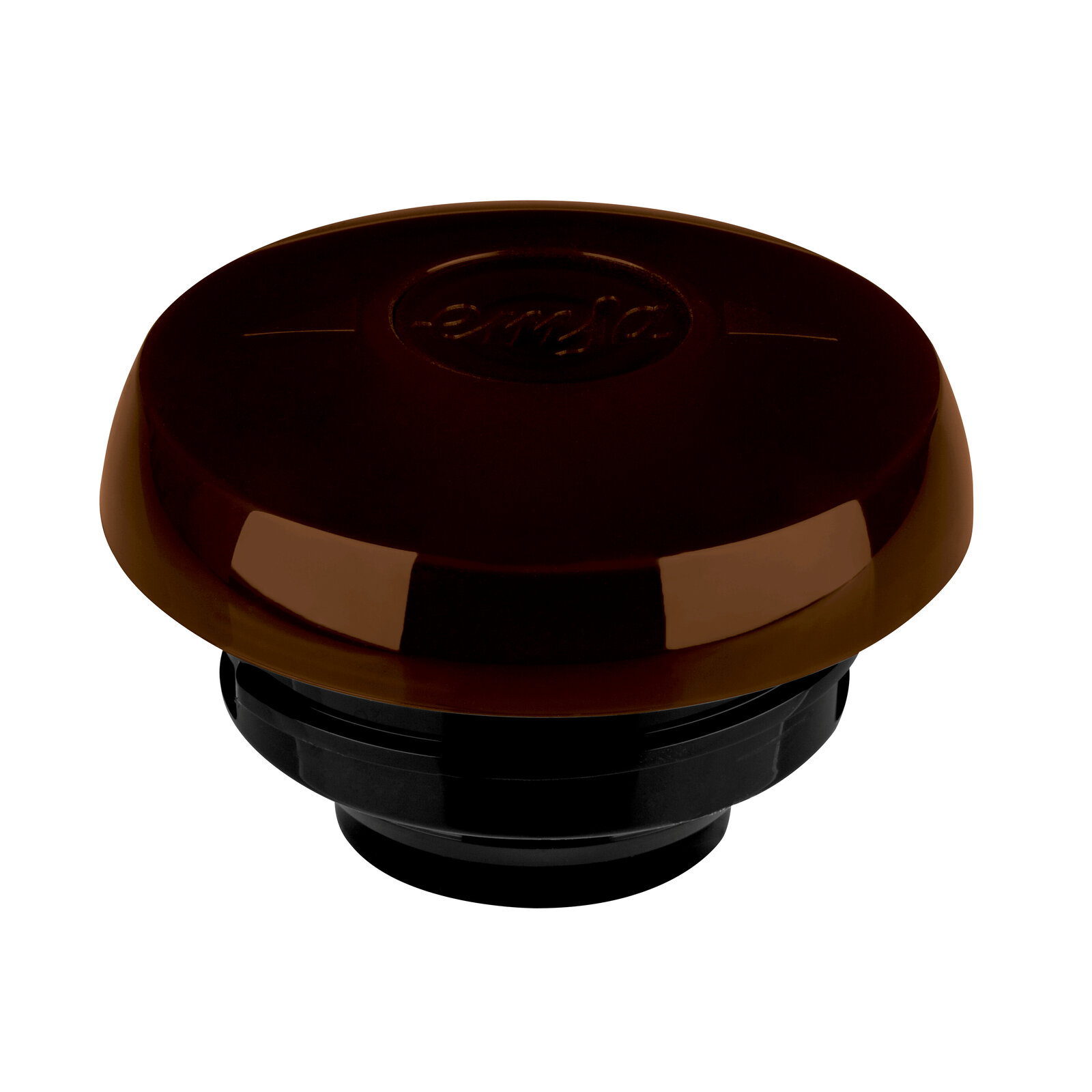 Brauner Deckel einer Isolierkanne, seitliche Perspektive