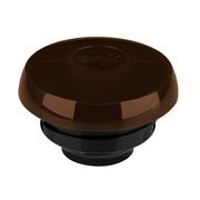 Brauner Deckel einer Isolierkanne, seitliche Perspektive