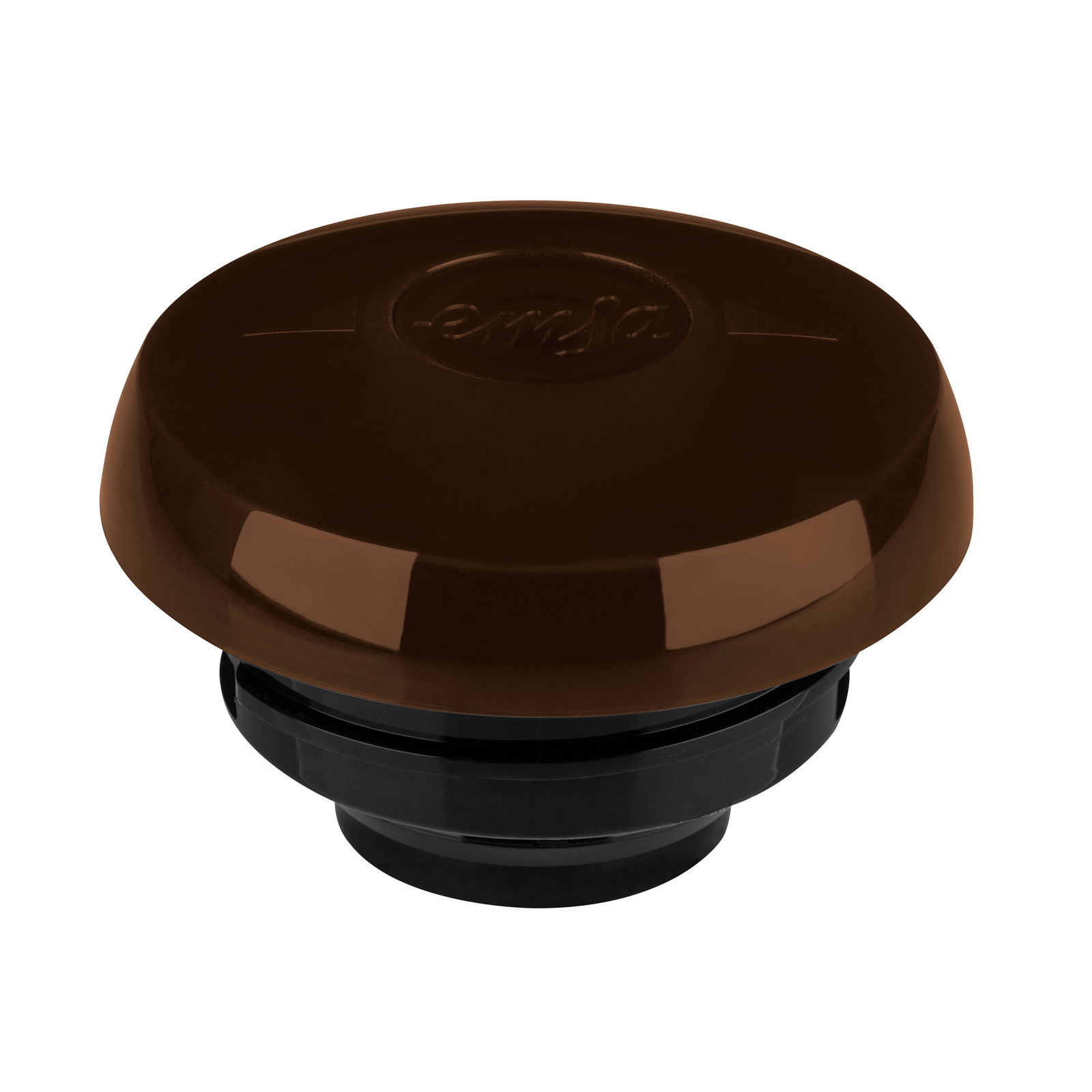 Brauner Deckel einer Isolierkanne, seitliche Perspektive