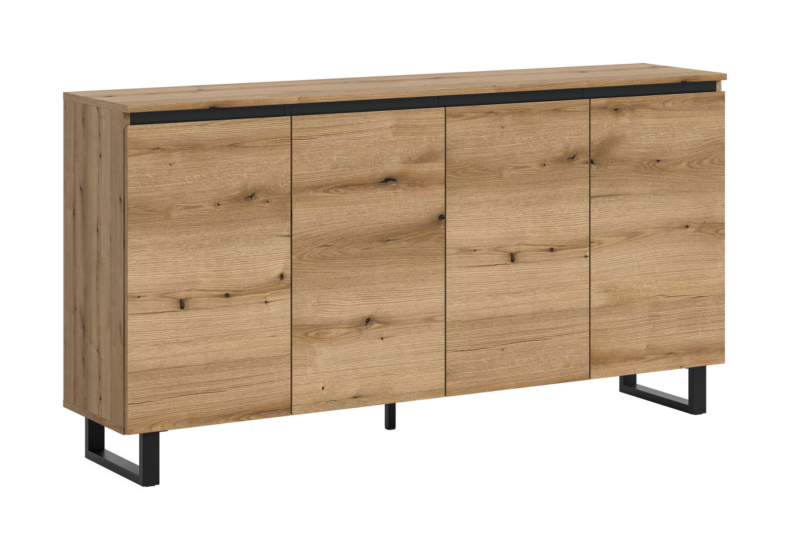 MID.YOU Sideboard TOMASA Holz-Sideboard mit vier Türen und schwarzen Metallbeinen, seitliche Perspektive