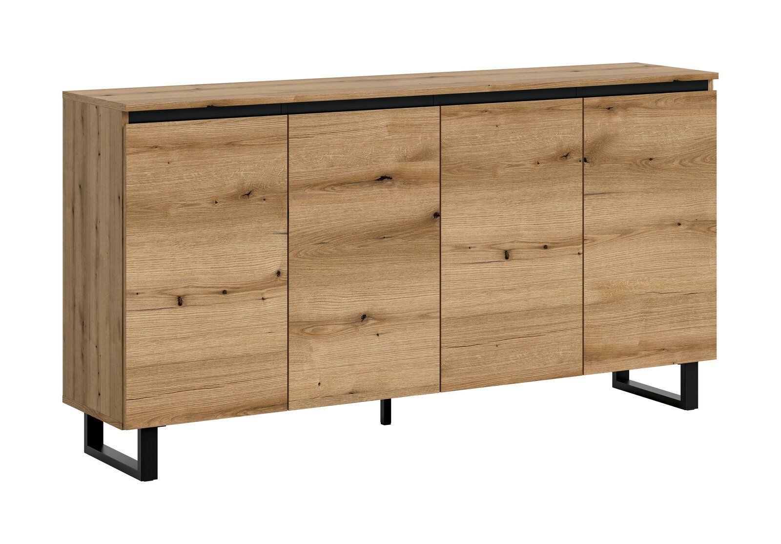 MID.YOU Sideboard TOMASA Holz-Sideboard mit vier Türen und schwarzen Metallbeinen, seitliche Perspektive