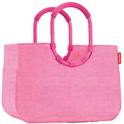 Rosa Einkaufstasche mit ovalen Griffen, seitliche Perspektive