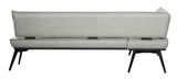 Rückansicht einer grauen Eckbank mit schwarzen Beinen, Modell VOLOS.