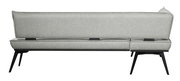 Rückansicht einer grauen Eckbank mit schwarzen Beinen, Modell VOLOS.