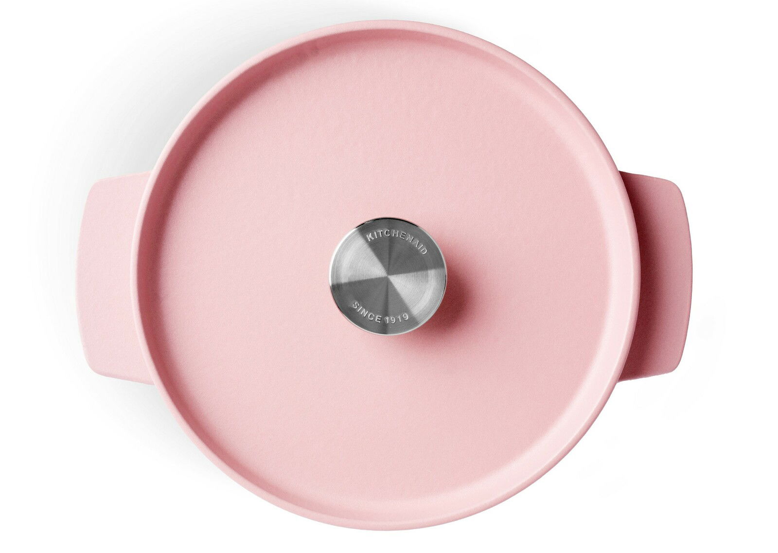 Rosa Gusseisen Bräter, runde Form, Draufsicht