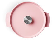 Rosa Gusseisen Bräter, runde Form, Draufsicht