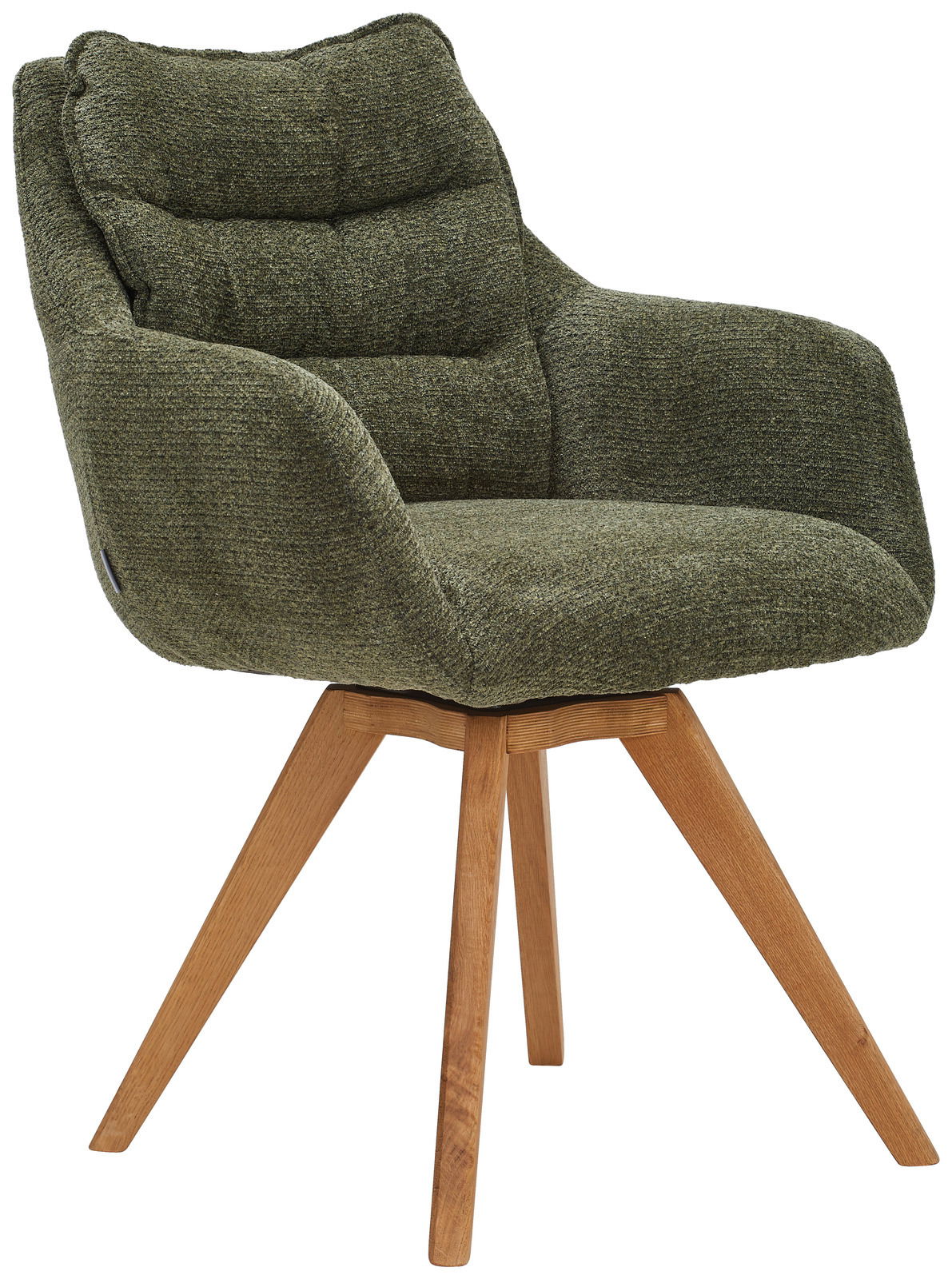 Linea Natura Armlehnstuhl COMO Grüner Armlehnstuhl mit Holzbeinen, seitliche Perspektive