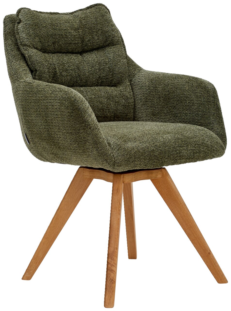Linea Natura Armlehnstuhl COMO Grüner Armlehnstuhl mit Holzbeinen, seitliche Perspektive