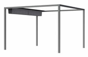 Zijaanzicht van een moderne pergola met een grijs vouwdak.