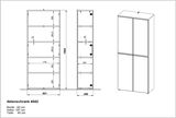 Zeichnung eines Aktenschranks mit den Maßen: Breite 80 cm, Höhe 197 cm, Tiefe 40 cm, Frontansicht und perspektivische Ansicht von rechts.