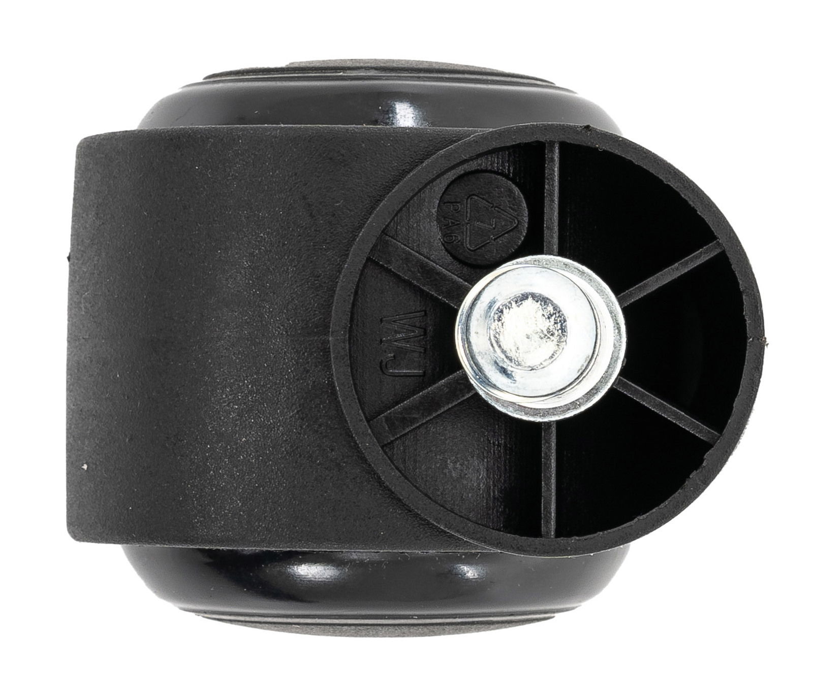 Schwarzes Rollenset aus Kunststoff, seitliche Perspektive