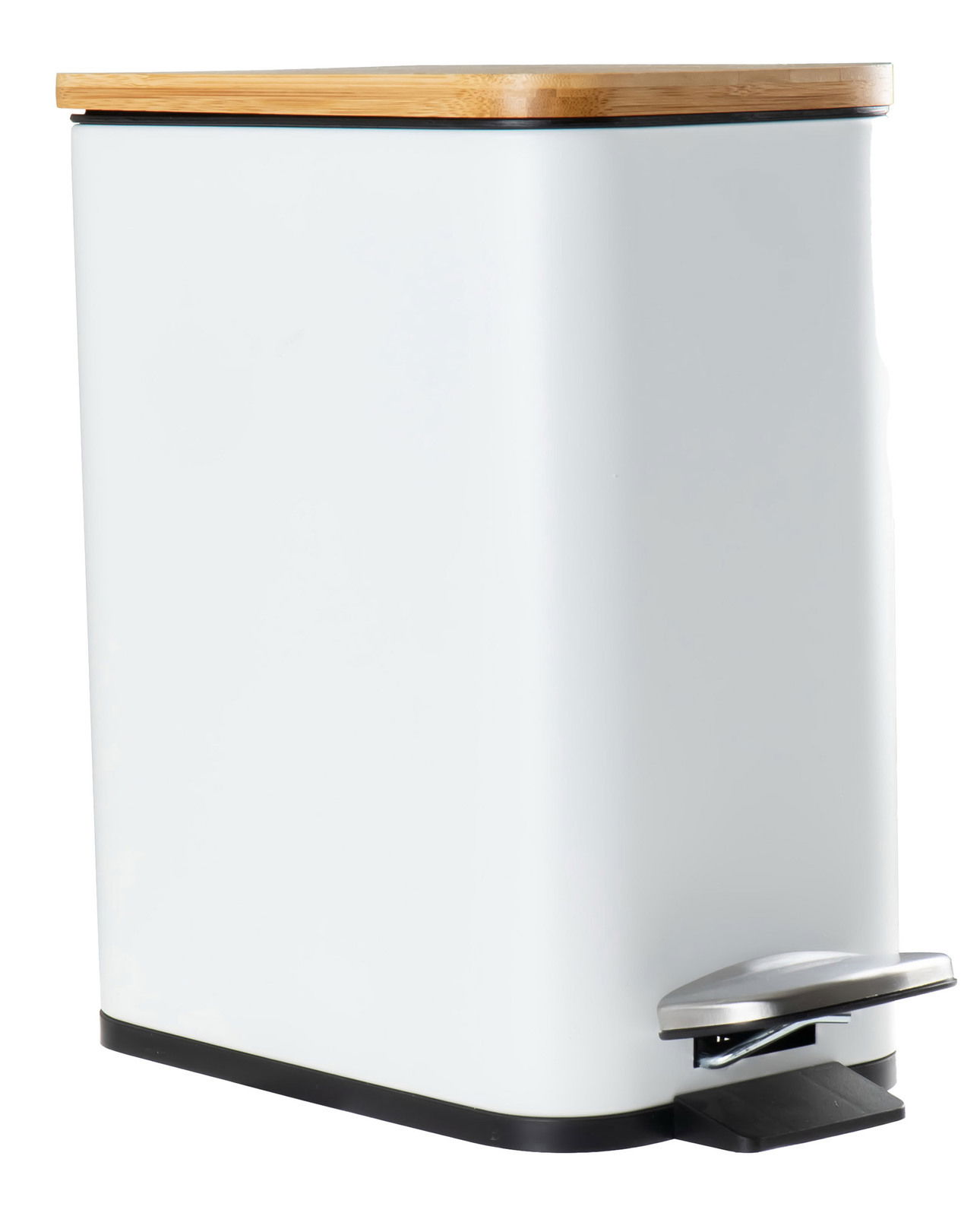 Weißer Kosmetikeimer Amara mit Bambusdeckel, seitliche Perspektive