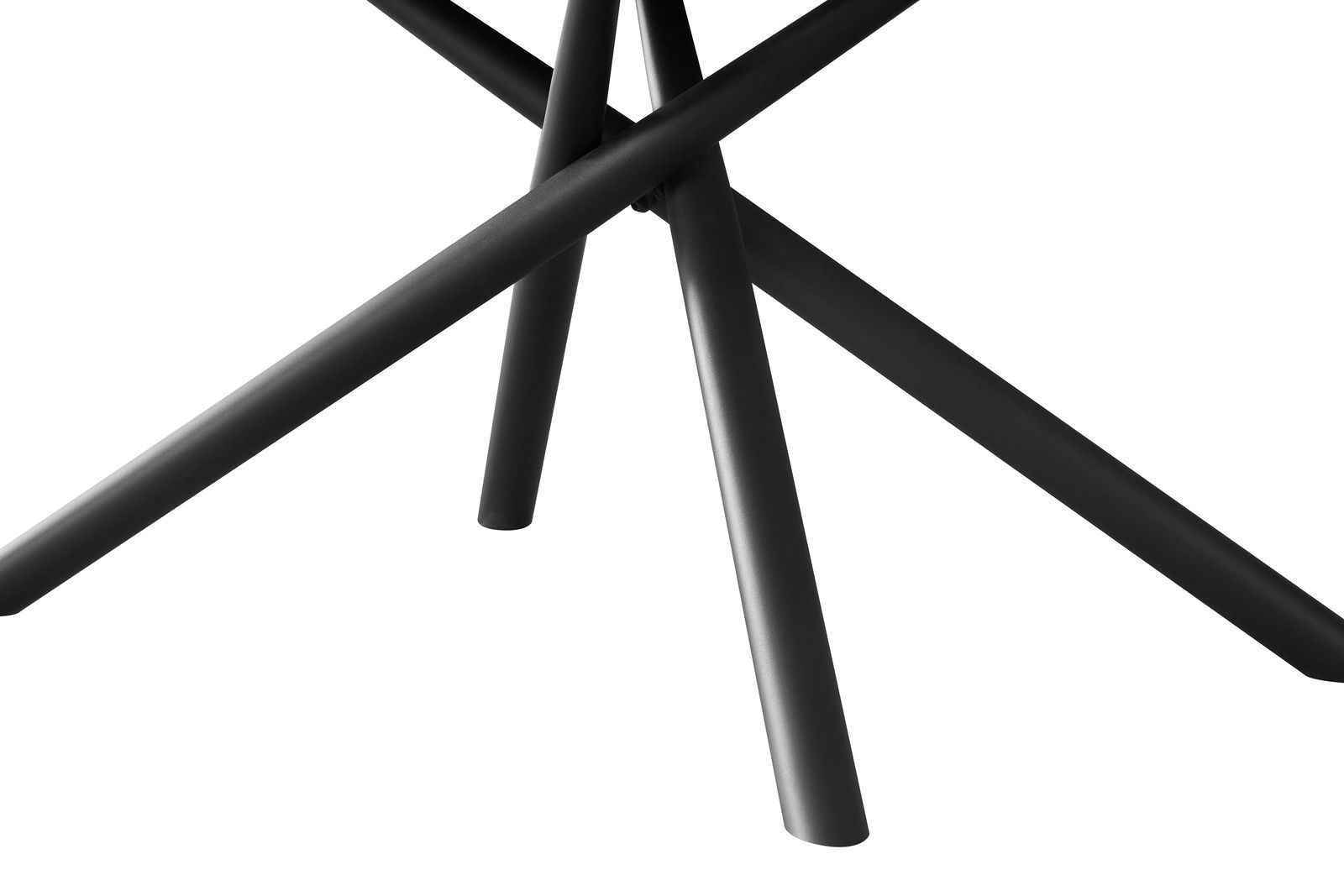 Nahaufnahme der schwarzen Tischbeine des Esstischs RÜDIGER aus seitlicher Perspektive