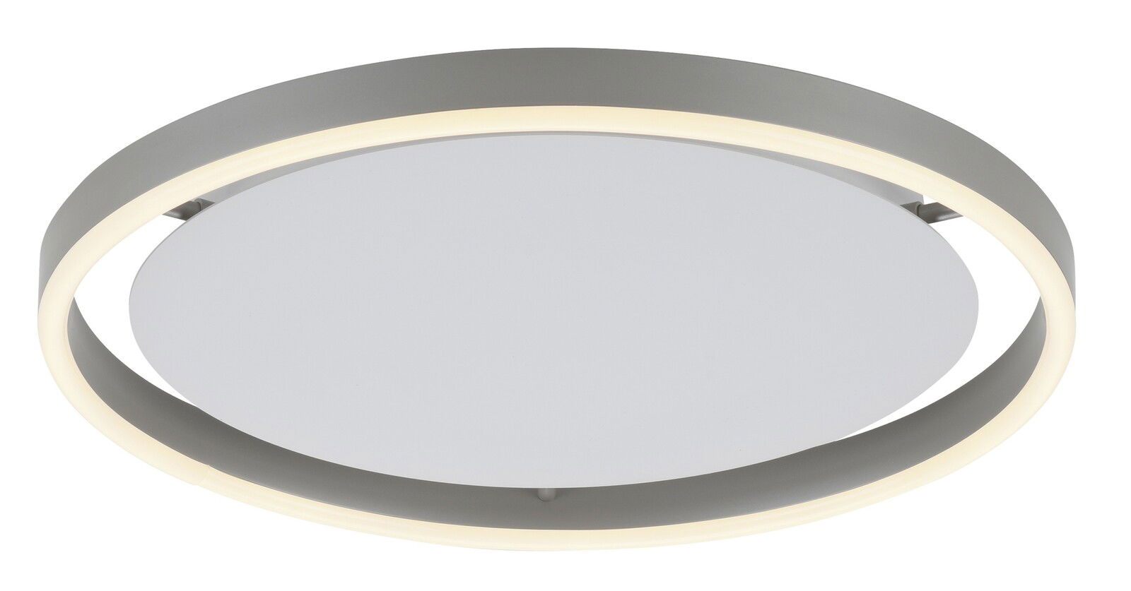 Moderne Deckenleuchte RITUS in seitlicher Perspektive mit rundem Design und integriertem LED-Licht.