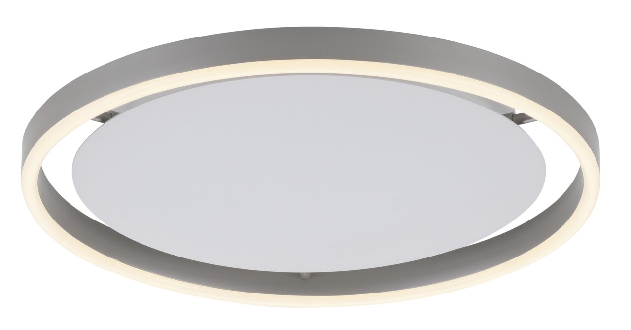 Moderne Deckenleuchte RITUS in seitlicher Perspektive mit rundem Design und integriertem LED-Licht.