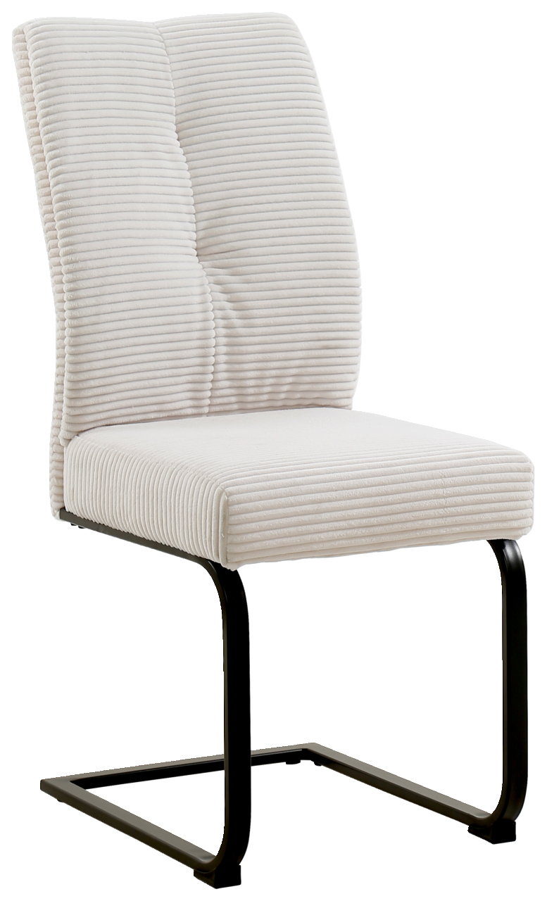 Z2 Schwingstuhl ARNE Moderner Schwingstuhl ARNE mit cremefarbenem, geripptem Stoffbezug und schwarzem Metallgestell, seitliche Perspektive.