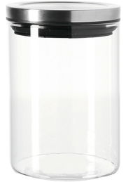 Glasdose Comodo 500ml mit Edelstahl-Deckel, frontale Ansicht