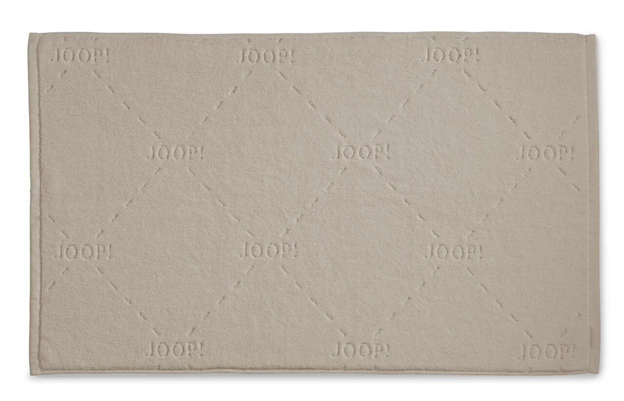 Beiger Badteppich mit eingeprägtem JOOP!-Muster, Draufsicht
