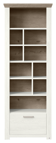 Regal mit mehreren Fächern und einer Schublade, frontal betrachtet