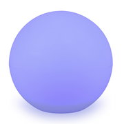 Runde, leuchtende Solarleuchte in Blau, frontal betrachtet