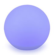 Runde, leuchtende Solarleuchte in Blau, frontal betrachtet