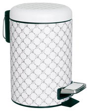 Pedaleimer in Weiß und Grau mit dekorativem Muster, seitliche Perspektive