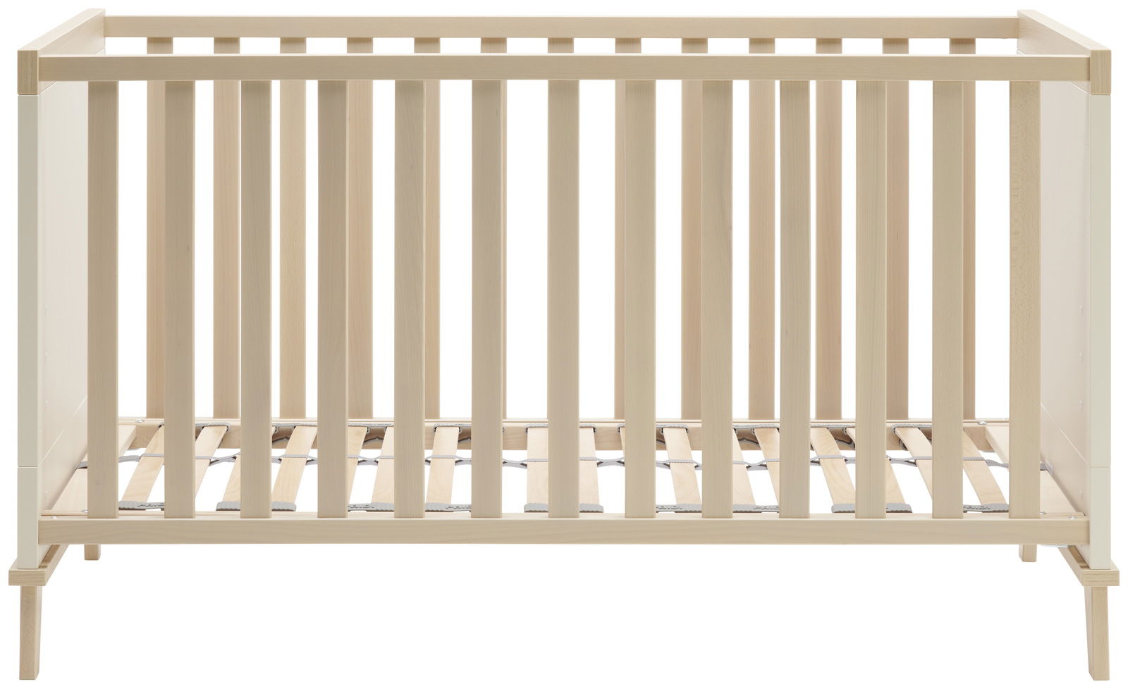Holz-Babybett in heller Farbe, Vorderansicht