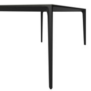 Moderner schwarzer Gartentisch aus Metall, seitliche Perspektive