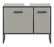 Moderner Waschbeckenunterschrank mit vertikalen Streifen und zwei Türen, Frontalansicht