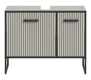 Moderner Waschbeckenunterschrank mit vertikalen Streifen und zwei Türen, Frontalansicht