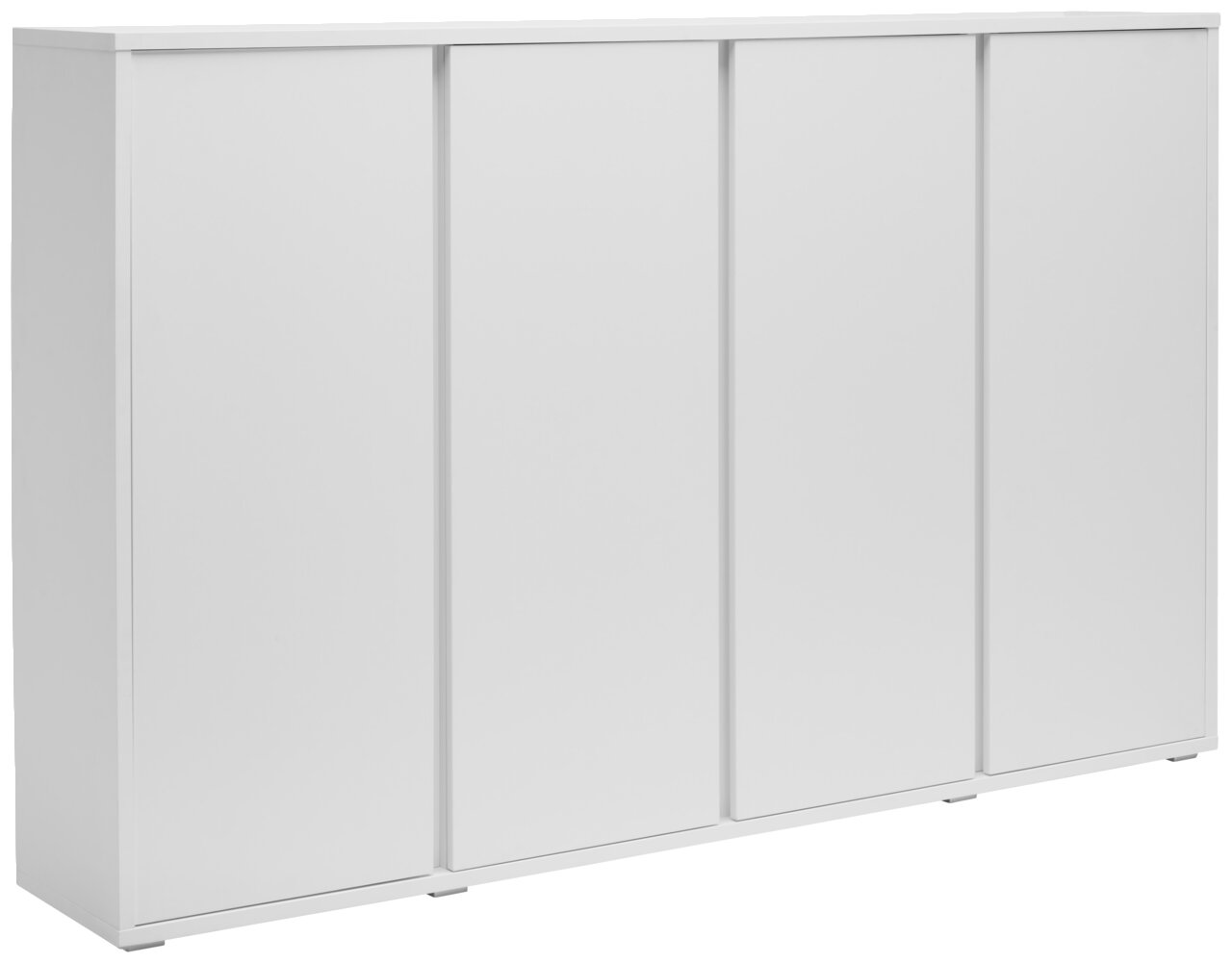 Weißer Schuhschrank mit vier Türen, seitliche Perspektive