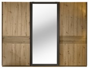 Schwebetürenschrank 3-türig mit Holzoptik und mittigem Spiegel, Frontalansicht