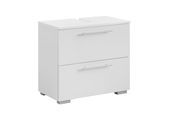 Weißer Waschbeckenunterschrank mit zwei Schubladen, seitliche Perspektive