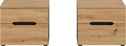 Holz-Nachttisch mit zwei Schubladen und schwarzer Griffmulde, Frontansicht (zwei Ansichten nebeneinander)