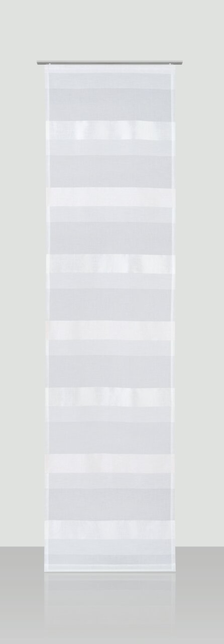 Flächenvorhang 60x245cm in Weiß mit horizontalen Streifen, frontal betrachtet.