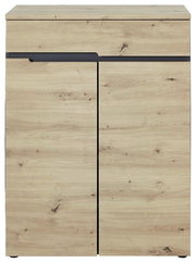 Schuhschrank aus Holz in heller Eichenoptik, frontal fotografiert