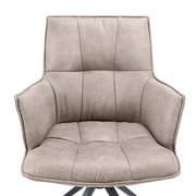 Bequemer Sessel in hellgrauem Stoff, Frontalansicht