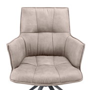 Bequemer Sessel in hellgrauem Stoff, Frontalansicht