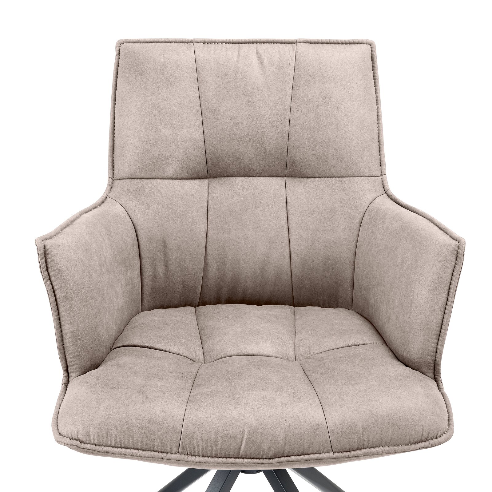 Bequemer Sessel in hellgrauem Stoff, Frontalansicht