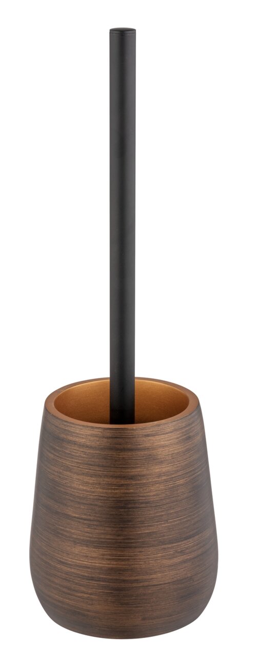 Wenko WC-Garnitur PALENA WC-Garnitur Palena in Bronze, seitliche Perspektive, bestehend aus einem bronzefarbenen Behälter mit schwarzem Stiel.