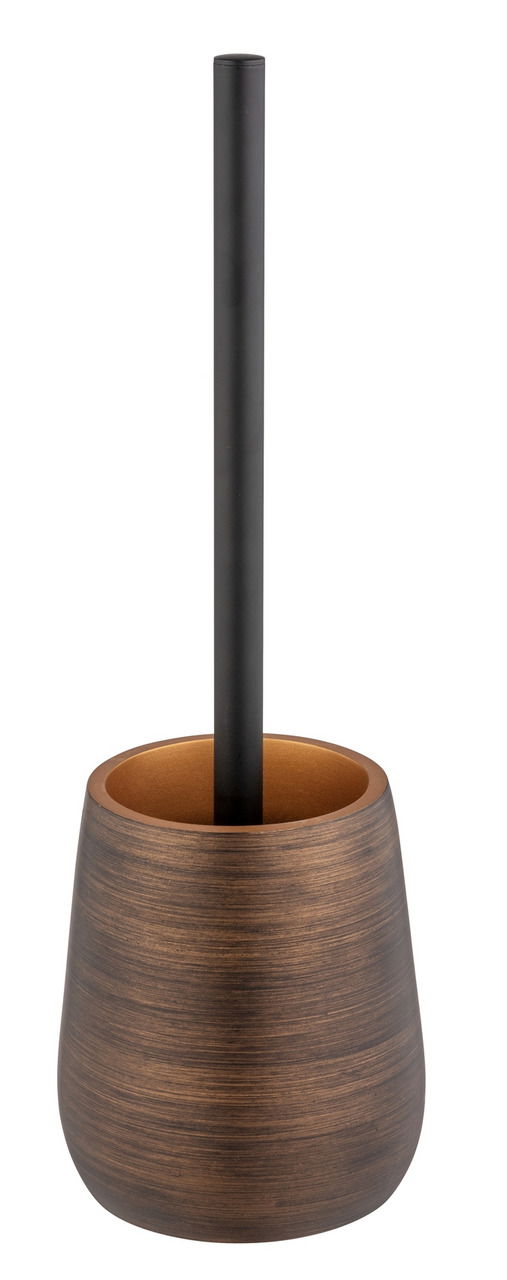 WC-Garnitur Palena in Bronze, seitliche Perspektive, bestehend aus einem bronzefarbenen Behälter mit schwarzem Stiel.